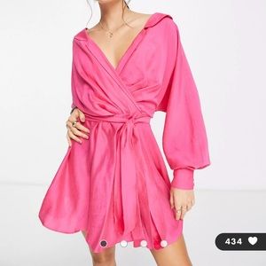ASOS DESIGN off shoulder mini shirt dress with tie detail in washed fabric